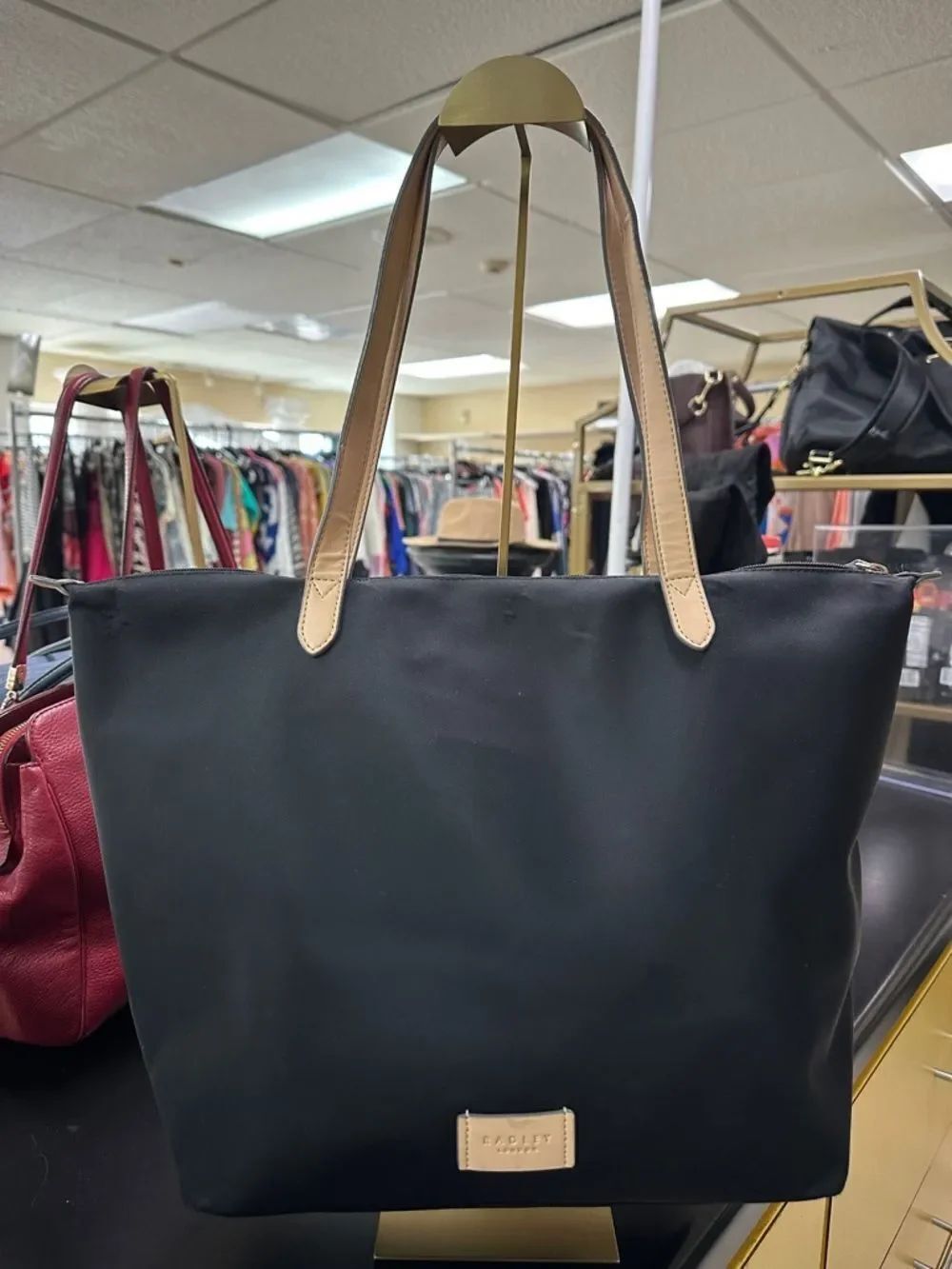 RADLEY LONDON Black Tote with Tan Handles
